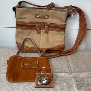 NWOT Rosetti Tan Crossbody Bag Purse, Wristlet, and Keychain